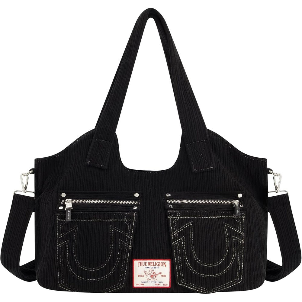 image:imageTrue Religion Womens Satchel Bag Corduroy Crossbody Purse Handbag with Adjustable Shoulder StrapBlack