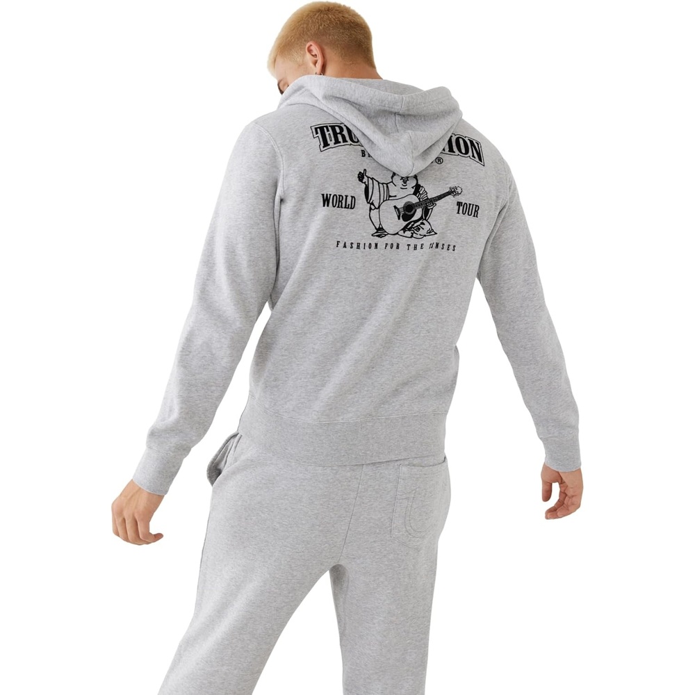 image:imageTrue Religion mens Logo Buddha Zip HoodyHeather Grey