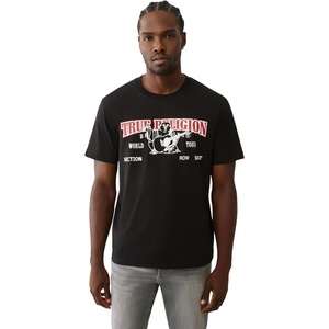 True Religion Buddha Arch Logo T-Shirt for Men | 100% Cotton Graphic Tee with Front & Back Print, Short Sleeve(Jet Black)