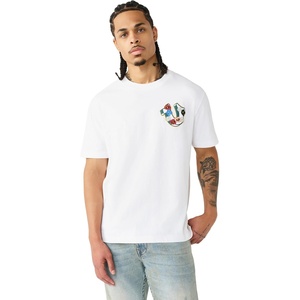 True Religion Men’s Garden Shoey Oversized Heavyweight Tee | Puff Print | Graphic Design, Crewneck(Optic White)