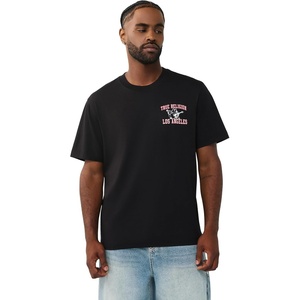 True Religion Men’s Mesh Buddha Logo Tee | Graphic Print, Oversized Fit, Crew Neck(Jet Black)