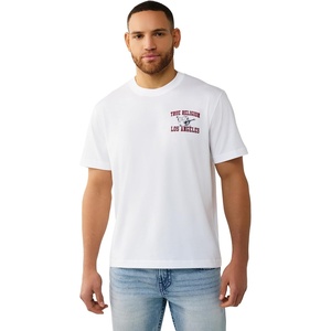 True Religion Men’s Mesh Buddha Logo Tee | Graphic Print, Oversized Fit, Crew Neck(Optic White)