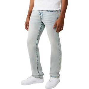 True Religion Men’s Ricky Big T Flap Pocket Straight Jeans | Straight Fit, Signature Flap Detail, 70% Cotton Blend(Playmaker Faded Indigo Lt Wash)