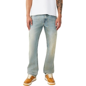 True Religion Men’s Ricky Flap Straight Jean 34” – Light Wash, Single Needle Stitching, Horseshoe Flap Pockets