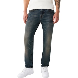 True Religion Men’s Rocco Flap Single Needle Skinny Jean 32” | Modern Skinny Fit, Blue Stitching, Flap Pockets