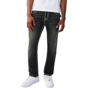 True Religion Men’s Rocco Super T Flap 32″ Skinny Jeans | Flap Pocket Detail, 98% Cotton 2% Spandex(Smog Overdye Black Wash)