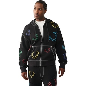 True Religion Men’s Super T Boxy Zip Hoodie – Split Kangaroo Pockets