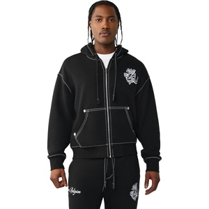 True Religion Men’s TR Crest Big T Boxy Zip Up – Cotton Blend, Hooded Zip Design