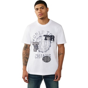 True Religion SS World Tour Champs Tee | Men’s Graphic T-Shirt in 100% Cotton, Crew Neck Short Sleeve Shirt(Optic White)