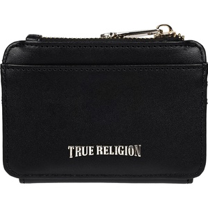 True Religion Tab Bifold Wallet, Black | Compact Snap Closure with Card Slots and ID Window