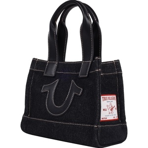 True Religion Tote Bag Purse, Black | Mini Denim Travel Shoulder Bag with Adjustable Strap