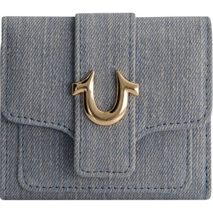 True Religion Women’s Mini Wallet, Horseshoe Logo Small Compact Trifold Clutch Purse(Light Denim)