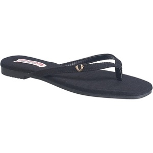 True Religion Women’s Minimalist Flip Flop Sandals – Sleek Style with Gold Logo Charm(Black)