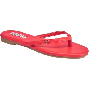 True Religion Women’s Minimalist Flip Flop Sandals – Sleek Style with Gold Logo Charm(Red)