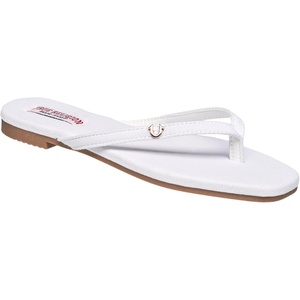 True Religion Women’s Minimalist Flip Flop Sandals – Sleek Style with Gold Logo Charm(White)