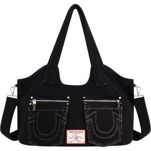 True Religion Women’s Satchel Bag, Corduroy Crossbody Purse Handbag with Adjustable Shoulder Strap(Black)