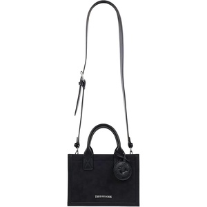 True Religion Women’s True Religion Suede Tote Bag, Women’s Structured Handbag With Adjustable Strap, Magnetic Snap Closure(Black)