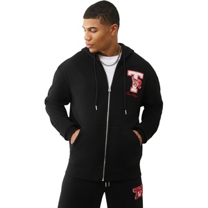 True Religion World Tour Champs Zip Up Sweatshirt with Horseshoe Logo & Bold Back Graphic(Jet Black)