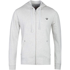 True Religion mens Classic Logo Long Sleeve Zip Up Hoodie(Oatmeal)